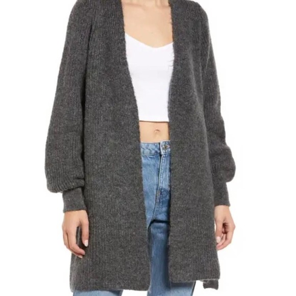 Topshop Belted Blouson Sleeve Cardigan 7% wool Tunic Length Gray Size S (4-6) - Picture 1 of 12